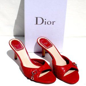 Christian Dior Red Cannage Leather Open Toe Sandals High Heels Size 37 / 6.5 US